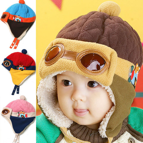 Cute Baby Winter Hat Infant Pilot Cap Toddlers Cool Baby Boys Girls Children Winter Warm Kids Knitted Hats Cap For 0-48 Month ► Photo 1/6