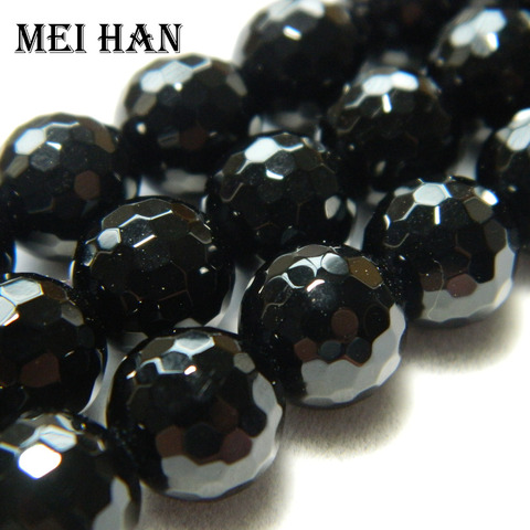 Meihan Wholesale 4-12mm black agatee facted round beads for jewelry making design fashion stone diy bracelet necklace ► Photo 1/3