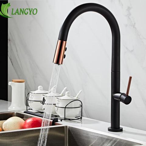 LANGYO Black White Kitchen Faucet 360Ronating Blackend Sink Tap Cold and Hot Kitchen Mixer Tap Blackened Pull Out Kitchen Mixer ► Photo 1/6