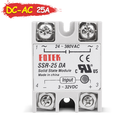 DC-AC 25A Solid State Relay Single Phase SSR Relay Module 12V DC to 220V AC SSR-25DA ► Photo 1/6