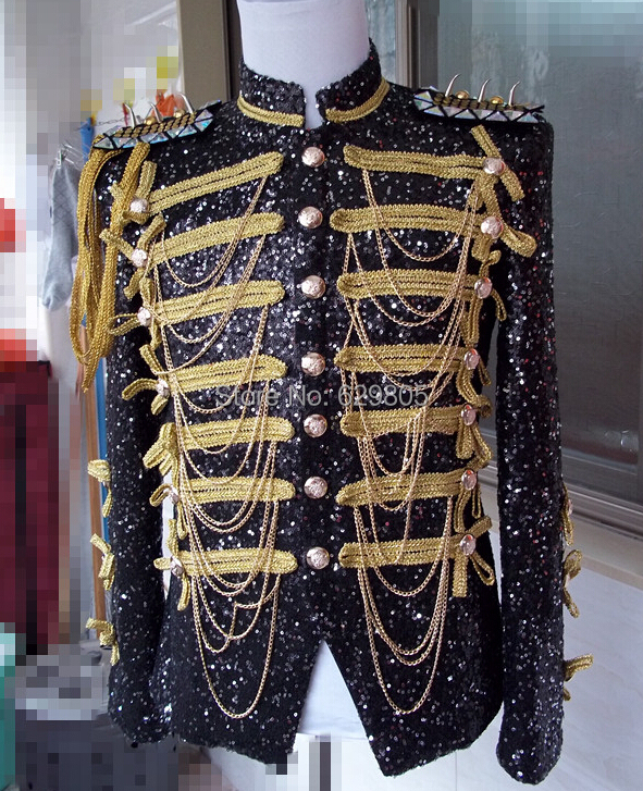 New men's clothing fashion slim MJ Michael Jackson coat dance Sequins suit  jacket stage singer costumes