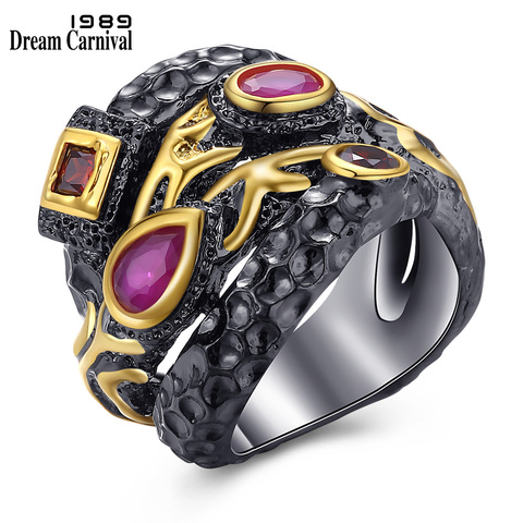DreamCarnival 1989 Women Big Gothic Ring Unique Vintage Jewelry Hiphop Fashion Black Gold Color Synthetic Cubic Zirconia ZR14125 ► Photo 1/6