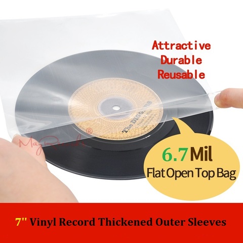 25 Flat Open Top Bag 6.7 Mil Strong Cover Plastic Vinyl Record Outer Sleeves for 7'' Record Cover 45 RPM ► Photo 1/4