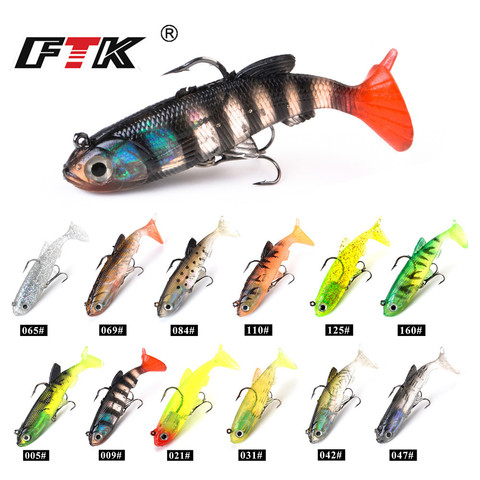FTK Fishing Soft Lures 1pcs 6/8/10cm With T Tail Pike Soft Lure Treble Hook Baits Artificial Bait Jig Head Crankbait 3D Eyes ► Photo 1/6