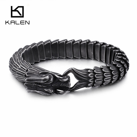 KALEN Punk Animal Dragon Charm Bracelet Men Stainless Steel MatteShiny China Dragon Blessing Bracelet Amulet Bangle Jewelry ► Photo 1/6