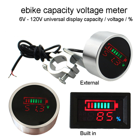 12V 24V 36V 48V 60V 72V 84V eBike Battery Capacity Indicator Voltage Meter Percentage Display Lithium Li-ion Lead acid Digital ► Photo 1/1