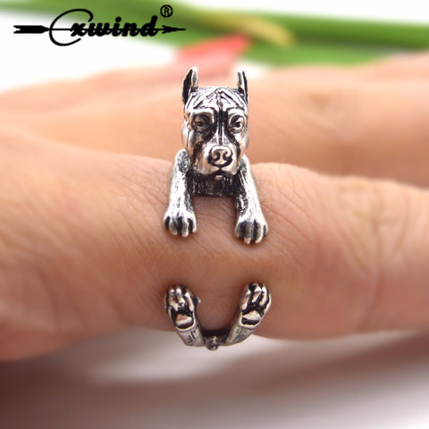 Cxwind Punk Vintage 3D Pit Bull Puppy Dog Animal Adjustable Boho Chic Pitbull Rings For Women Aneis Charm Jewelry Drop Shipping ► Photo 1/6
