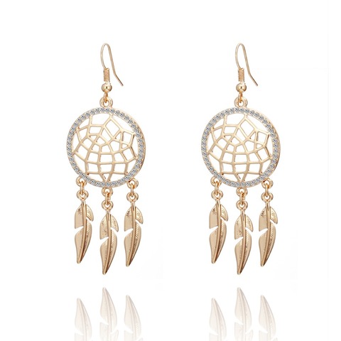 Gold Feather Tassel Vintage Dangle Earring Hollow Dreamcatcher Crystal Earrings For Women Bijoux Fashion Accessories Gift 2022 ► Photo 1/6