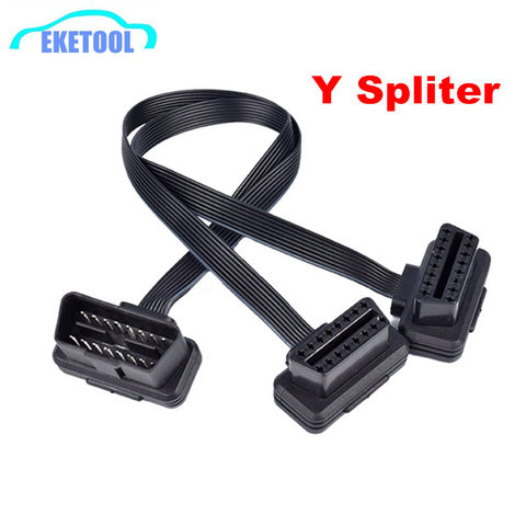 30CM OBDII Extension Dual Connector Y Splitter OBD OBD2 16PIN Male to Female Connection Flat+Thin as Noodle ELM327 ► Photo 1/6