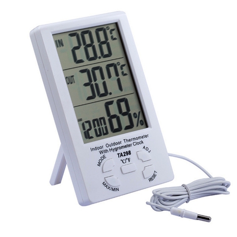 Digital Indoor Outdoor Home Thermometer Hygrometer LCD C/F Kitchen Temperature Humidity Tester Clock Alarm 1.5M Sensor TA298 ► Photo 1/6