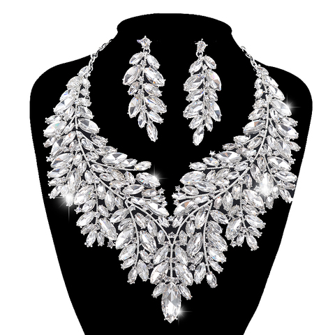 Luxurious Dubai style Wedding Jewelry Sets Rhinestone Crystal Statement Bridal silver color Necklace Set Christmas Gift for lady ► Photo 1/6