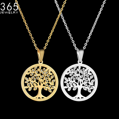 New Fashion Gold Color Tree Of Life Pendant Necklace Stainless Steel Crystal Round Necklace For Women Drop Shipping ► Photo 1/6