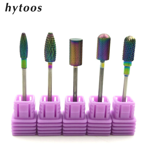 HYTOOS 5 Type Rainbow Coating Tungsten Carbide Burrs Nail Drill Bit Metal Bits For Manicure Drill Accessories Milling Cutter ► Photo 1/6