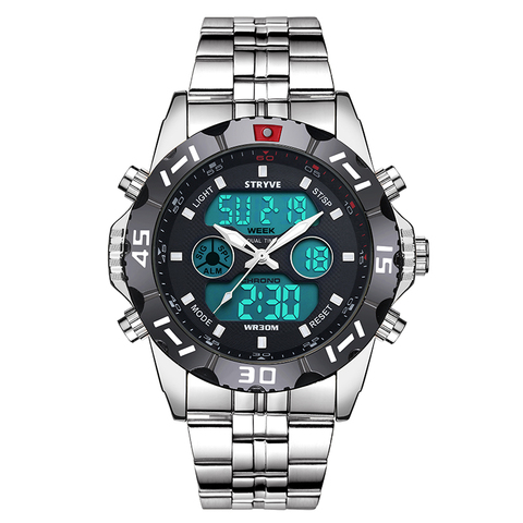 Stryve 8011 Relojes Brand Waterproof Military Sport Watches Men Stainless Steel Digital Quartz Dual Display Reloj Montre Homme ► Photo 1/6