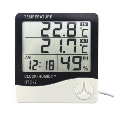 HTC-2 Digital Thermometer Hygrometer Weather Station Temperature Humidity Meter Clock Wall Indoor Outdoor Sensor Probe LCD ► Photo 1/6