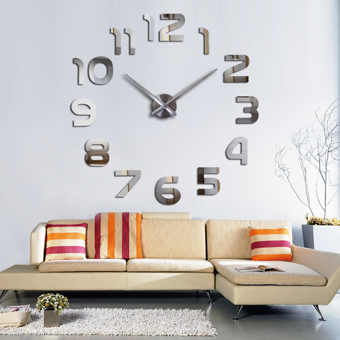 Modern diy acrylic mirror fashion wall clock 3d big quartz clocks living room home decoration still life digital wall watch ► Photo 1/6