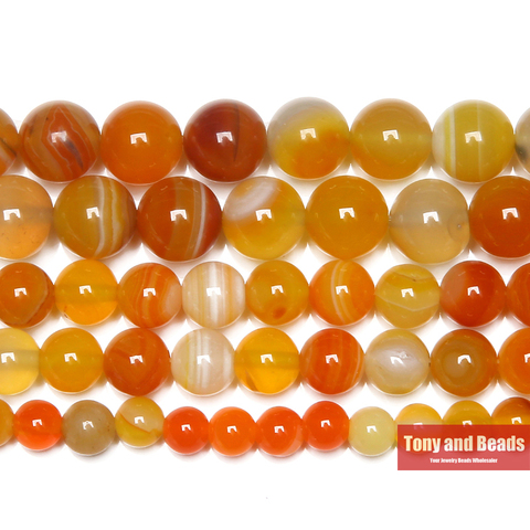 Free Shipping Natural Stone Orange Stripes Agates Round Loose Beads 4 6 8 10 12MM Pick Size For Jewelry Making ► Photo 1/1