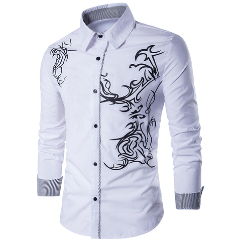 Men Shirt 2022 Spring New Men's Fashion Dragon Print Slim Fit Casual Social Business Long-sleeved Shirt Brand Camisa Masculina ► Photo 1/6