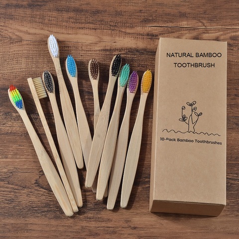 New design mixed color bamboo toothbrush Eco Friendly wooden Tooth Brush Soft bristle Tip Charcoal adults oral care toothbrush ► Photo 1/6