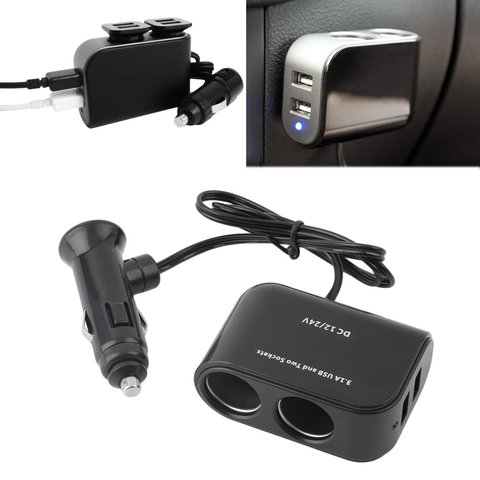 2 Way Car Cigarette Lighter +LED Light Switch Auto Socket Splitter Charger USB 12V/24V vehicle lighter adapter ► Photo 1/6