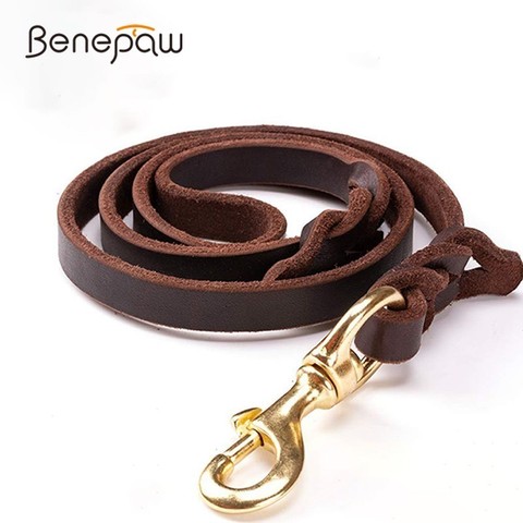 Benepaw High-end Cowhide Leather Leash Dog Handmade Durable Pet Leash For Large Dogs Brass-plated Hot Sale Pet Supplies Shop ► Photo 1/6