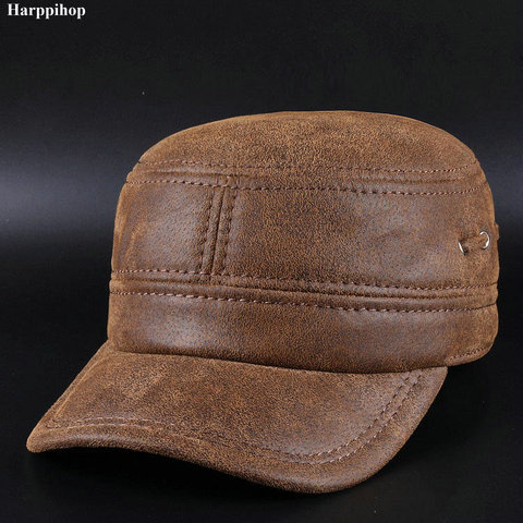 Korean casual leather hat scrub leather Kepi ear warm hat peaked cap ► Photo 1/5