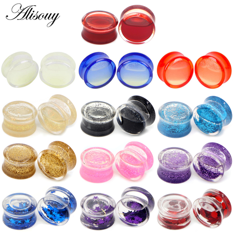Alisouy 1pc Plugs and Tunnels Red Liquid and Glow In Dark Acrylic Tunnel Flesh Expander Ear Plug Piercing Body Piercing Jewelry ► Photo 1/6