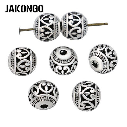JAKONGO Heart Spacer Beads Antique Silver Plated Hollow Loose Beads for Jewelry Making Bracelet Jewelry Accessories 8mm 10pcs ► Photo 1/4