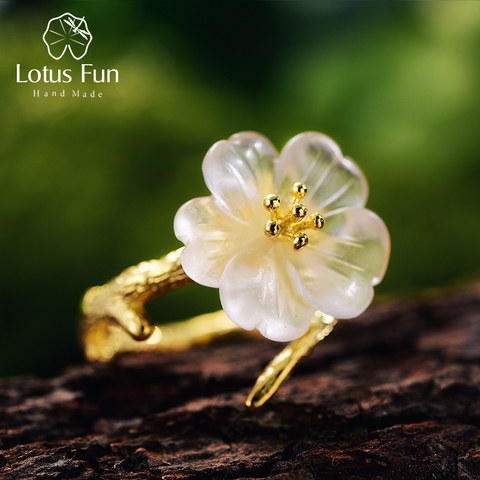 Lotus Fun Real 925 Sterling Silver Natural Crystal Fine Jewelry Flower in the Rain Ring Open Rings for Women Female Bijoux Gift ► Photo 1/6