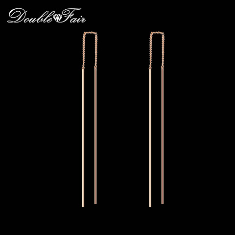 Double Fair Simple Strip Bar Long Chain Drop/Dangle Earrings white/Rose Gold Color Fashion Jewelry Earring For Women DFE789 ► Photo 1/6