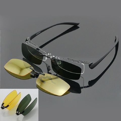 Magnetic Polarized Clip on half rim Eyeglasses Frame Night Driving sunglasses Rx ► Photo 1/6