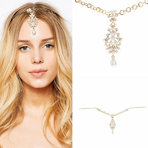 Rhinestone Bridal Hair Chain Pearl Forehead Headpiece Crystal Wedding Indian Head Jewelry For Girls Women Hair Accessories ► Photo 1/4
