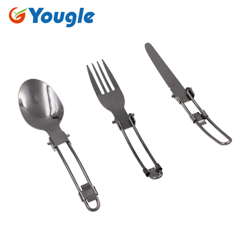 YOUGLE Outdoor Stainless Steel Folded Fork Spoon Knife Picnic Camping  Dinnerware Tableware ► Photo 1/6