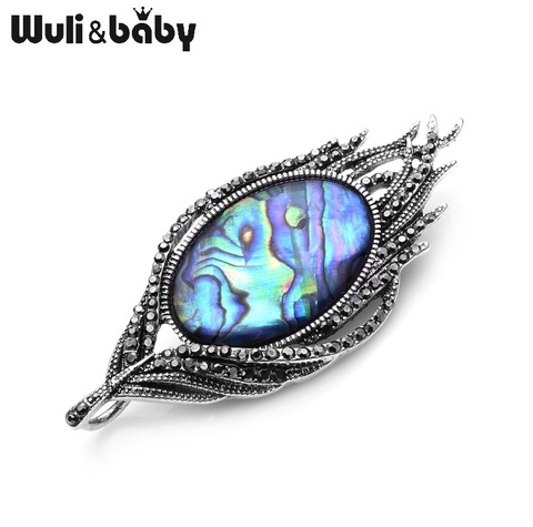 Wuli&Baby Natural Abalone Feather Brooches For Women Alloy Metal Big Piece of Shell Brooch Pins Vintage Jewelry Accessories ► Photo 1/5
