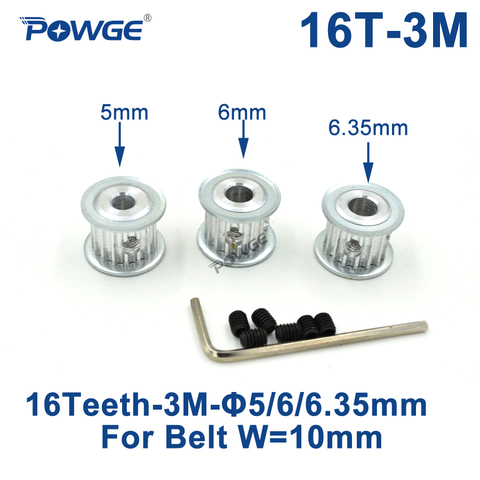 POWGE 16 Teeth HTD 3M Timing Pulley Bore 4mm 5mm 6mm 6.35mm for Width 10mm 3M synchronous belt HTD3M Belt pulley 16Teeth 16T ► Photo 1/6