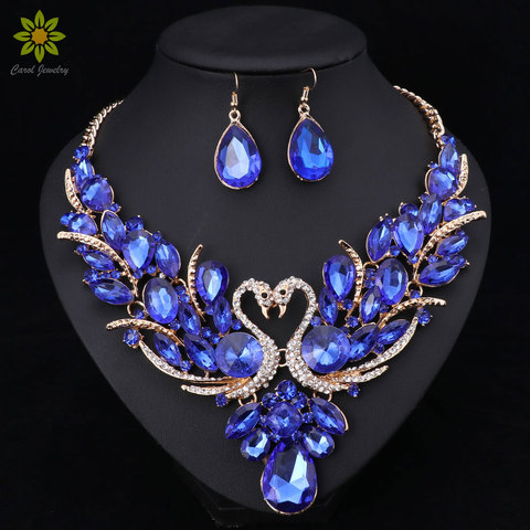 Crystal Bridal Jewelry Sets Gold Color Swan Pendant Necklace Women Gift Party Wedding Prom Necklace Earring Accessories ► Photo 1/6