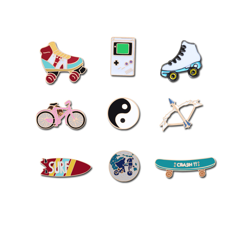 Trendy Sports Brooches Taoism Tai Chi Surfboard Skateboard Game Machine Roller shoes Bicycle Travel World Badges Pins Coin Gifts ► Photo 1/6