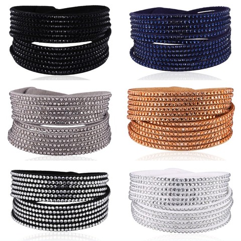 HOCOLE Trendy Rhinestone Leather Bracelets For Women Multilayer Wrap Crystal Bangles Bracelet Fashion Jewelry Female Party Gifts ► Photo 1/6
