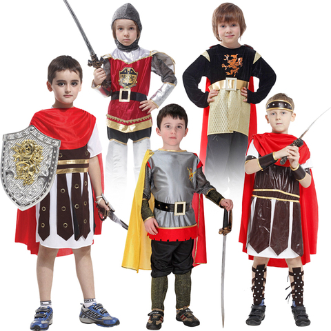 Halloween Party Kids Boys Royal Warrior Knight Costumes Soldier Children Medieval Roman With Cape Cosplay Carnival Fancy Dress ► Photo 1/6