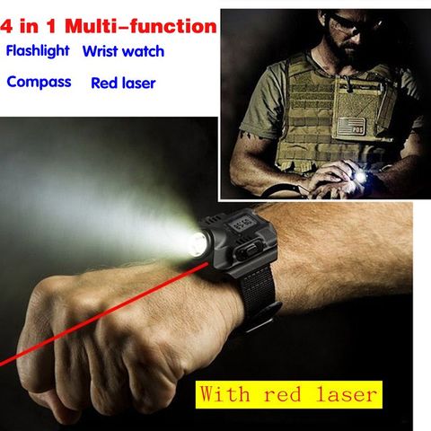 Multifunctional waterproof sports USB Charging led Wrist watch torch with red laser Rechargeable lighting Tactical Flashlight ► Photo 1/6