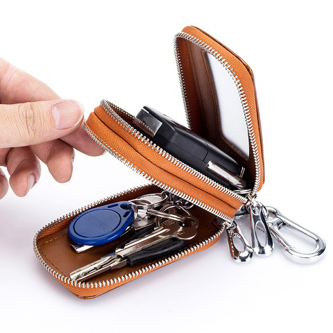 Double Zipper Car Key Wallet Case Genuine Leather Card Holder Housekeeper Coin Purse Keychain Zipper Key Case Bag ► Photo 1/6
