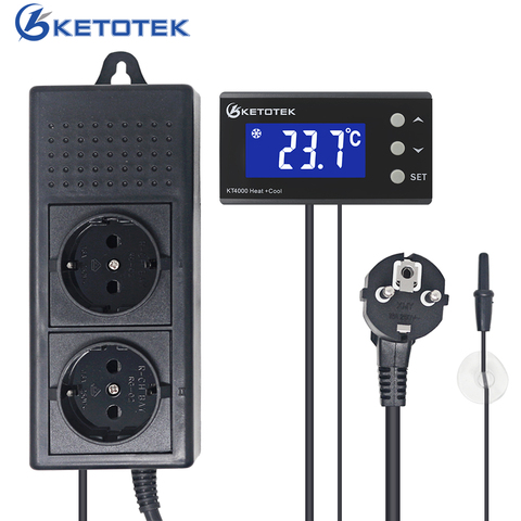 Ketotek KT4000 Digital Thermostat Temperature Controller Socket Waterproof Sensor US EU Plug Outlet LCD Heating Cooling Mode ► Photo 1/6