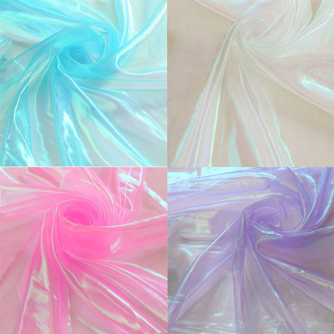 Designer Fluorescent Fabrics Colorful Shiny Gauze Dress Fabric Stage Wedding Decor Tissue Voile Transparent Holographic Fabric ► Photo 1/6