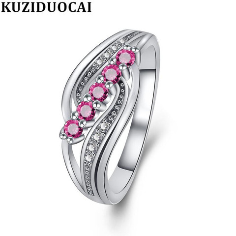 Kuziduocai New Fashion Jewelry Zircon Stainless Steel Wave Wedding Bride Party Rings For Women Girls Gifts Anillos Bague R-807 ► Photo 1/1