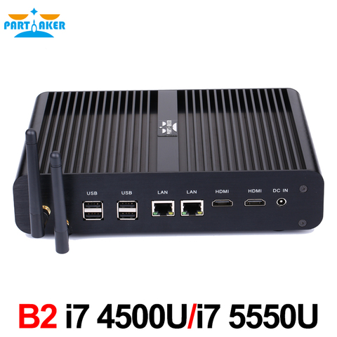 Partaker B2 Fanless Mini PC Windows Linux Intel Core i7 5500u i7 5550u Barebone Max 16G RAM 512G SSD 1TB HDD WiFi HDMI ► Photo 1/6