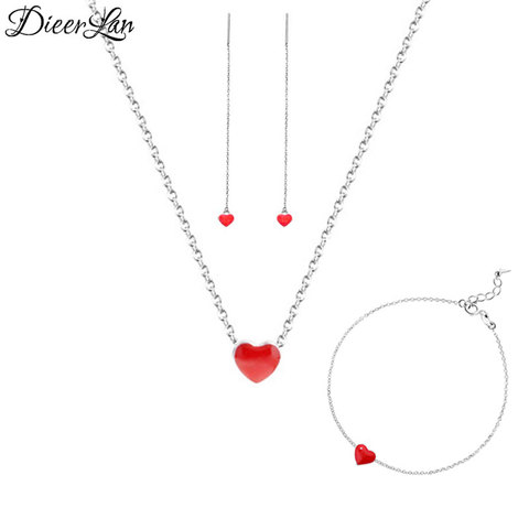 2022 Bridal Jewelry Sets 925 Sterling Silver Red Heart Earrings Bracelets Necklaces for Women Wedding Jewelry Statement Bijoux ► Photo 1/6