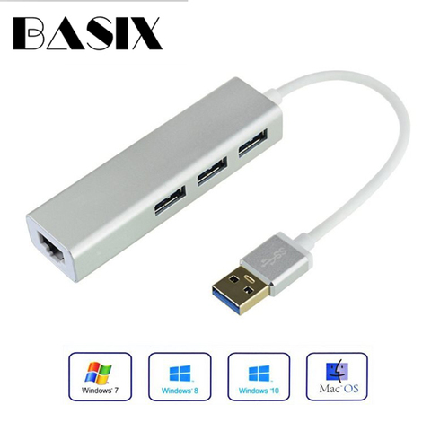 USB to Ethernet Adapter Type C USB 3.1 USB Ethernet with 3 Port USB HUB 2.0  RJ45 Lan Network Card for Mac iOS Android PC RTL8152 USB 2.0 HUB