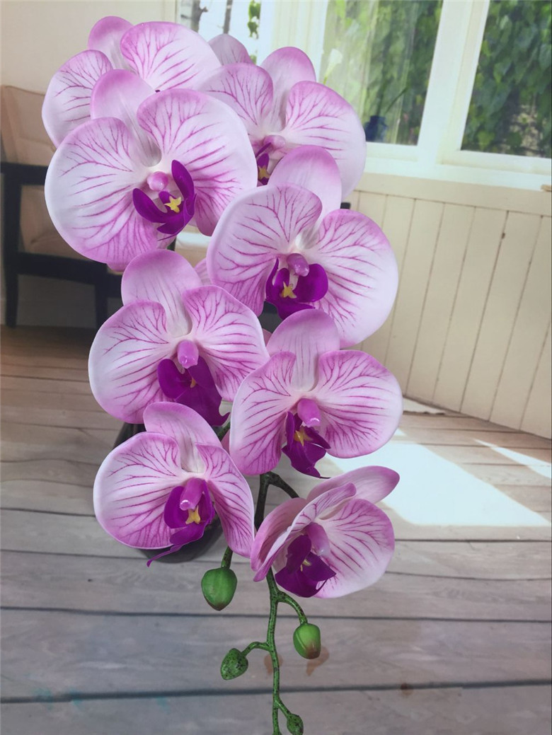 Buy Online 9 Heads 96cm Artificial Phalaenopsis Flower Source Material Real Touch Soft High Quality Orchid Purple Color Green Color Alitools