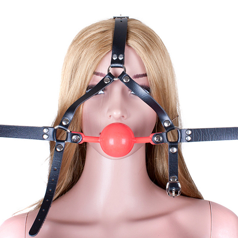48mm Ball Gag Open Mouth Gag PU Leather Head Harness Bondage Silicone Gag with Lock Adult Games BDSM Sex Toys for Couple Women ► Photo 1/6
