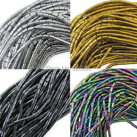 Wholesale Black/Gold/Rainbow/Silver Plated about 98pcs/lot natural stone hematite Tube loose spacer beads 16